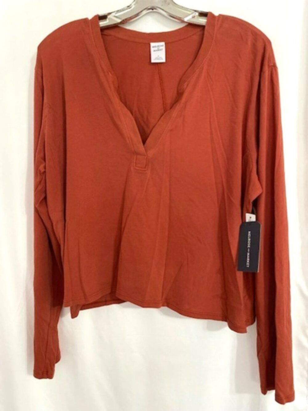 Melrose & Market XL Crop Top Rust Brown Womens V-Neck Long Sleeve Shirt